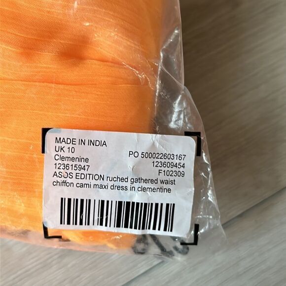 ASOS EDITION ruched gathered waist chiffon cami maxi dress in clementine 6 nwt - Picture 6 of 7